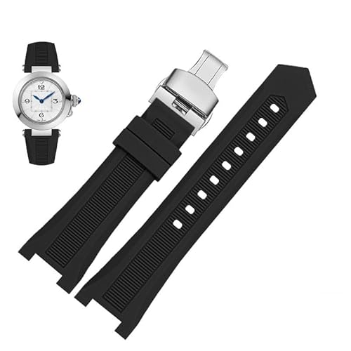 dongriuk Gekerbtes Silikon-Uhrenarmband für GC PASHA, schwarz-weißes Armband, Armbanduhr(Black silver,20-12mm) von dongriuk