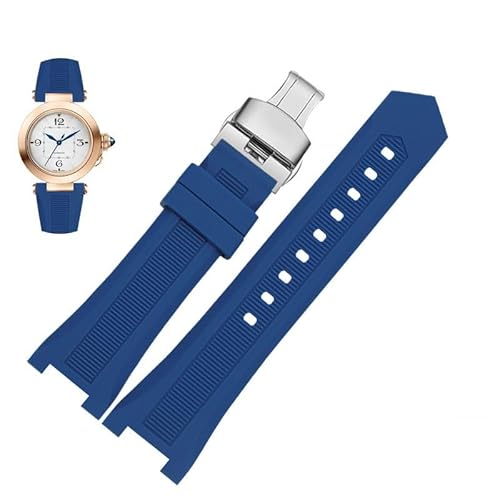 dongriuk Gekerbtes Silikon-Uhrenarmband für GC PASHA, schwarz-weißes Armband, Armbanduhr(Blue silver,22x13mm) von dongriuk