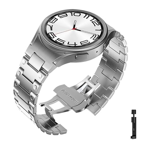 dongriuk Keine Lücken Edelstahlarmband für Galaxy Watch 4 5 6 40 44 mm Metallarmband für 4/6 Classic 5 Pro(Silver,6 Classic 47mm) von dongriuk