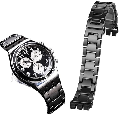 dongriuk Keramik-Uhrenarmband für Swatch YVS400 451 YVB404 konkav-konvexes dreizackiges Schnittstellenarmband(B blackb) von dongriuk
