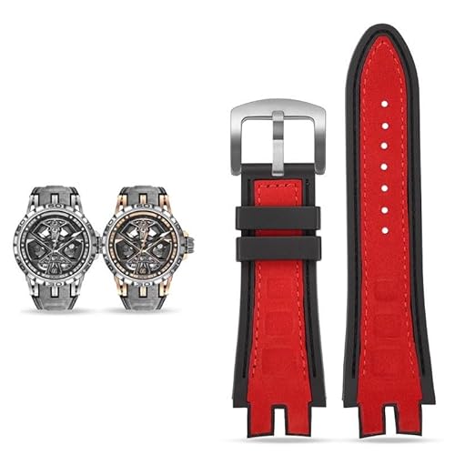 dongriuk Leder-Gummi-Armband für Roger Dubuis EXCALIBUR Serie Uhrenzubehör(Red-silver) von dongriuk