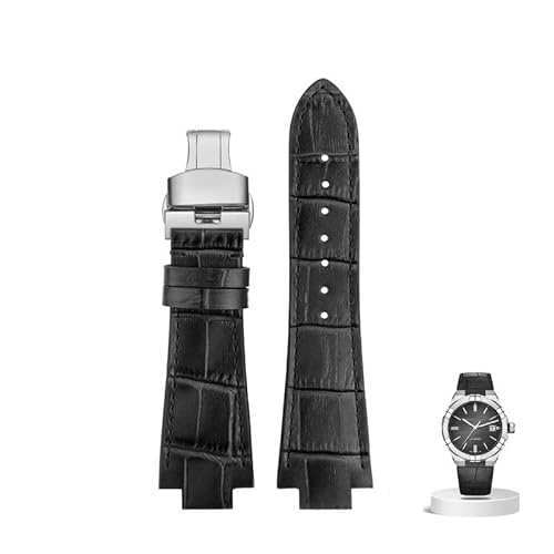 dongriuk Leder Uhrenarmband für Maurice Lacroix AIKON AI6008 AI6038 AI6058 Mann Armband Kuh Leder Armband(Black silver) von dongriuk