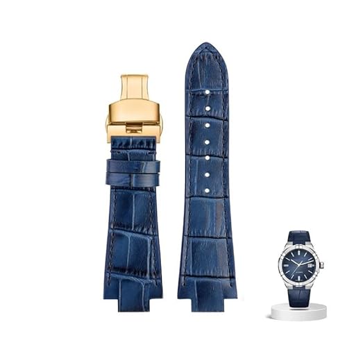 dongriuk Leder Uhrenarmband für Maurice Lacroix AIKON AI6008 AI6038 AI6058 Mann Armband Kuh Leder Armband(Blue gold) von dongriuk