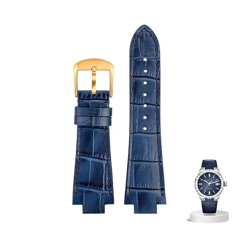 dongriuk Leder Uhrenarmband für Maurice Lacroix AIKON AI6008 AI6038 AI6058 Mann Armband Kuh Leder Armband(Blue gold pin) von dongriuk