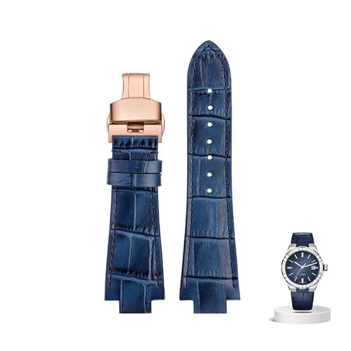 dongriuk Leder Uhrenarmband für Maurice Lacroix AIKON AI6008 AI6038 AI6058 Mann Armband Kuh Leder Armband(Blue rose) von dongriuk