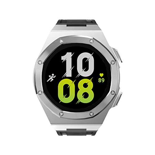 dongriuk Luxus-Uhrengehäuse-Armband-Mod-Kit für Galaxy Watch 5 Pro 45MM 4 5 44mm Legierung Schutzhülle Silikonband(Sliver,Watch 4 44MM) von dongriuk