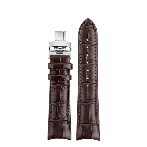 dongriuk Rindsleder Leder Curved Interface Armband Für Mido BELLUNA M024407A M024630a M024 uhr Strap(Brown-Silver,21mm) von dongriuk
