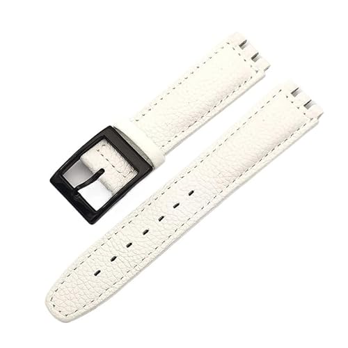 dongriuk Rindsleder-Uhrenarmband für Swatch SWATCH Litschi-Muster-Uhrenarmband mit rechteckiger, konvexer Schnalle(Whiteb) von dongriuk