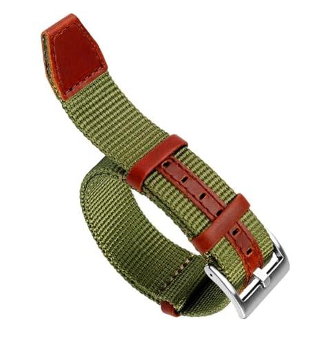 dongriuk Sicherheitsgurt-Leder-Nylon-Uhrenarmband für Seiko Heavy Strap Ersatz-Uhrenarmband(Army-silver Buckle,22mm) von dongriuk