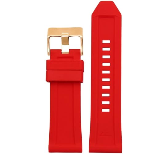 dongriuk Silikon-Uhrenarmband für Diesel DZ4496 DZ4427 DZ4487 DZ4323 DZ4318 DZ4305 Herrenuhren Armband(Red rose buckle,26mm) von dongriuk