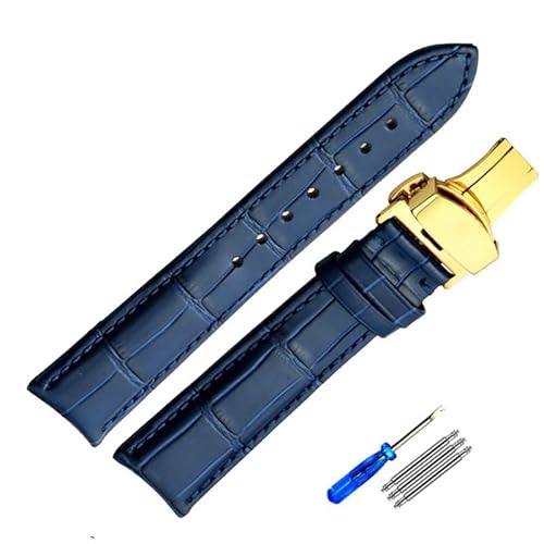 dongriuk Uhrenarmband aus echtem Leder, blaues Rindsleder, für Tissot-Uhrenarmband für Herren(Blue-gold-B,20mm) von dongriuk
