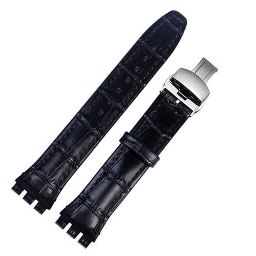 dongriuk Uhrenarmband aus echtem Leder für Swatch YCS YAS YGS, Leder-Uhrenkette mit Schmetterlingsschnalle(Blacks1,17mm) von dongriuk