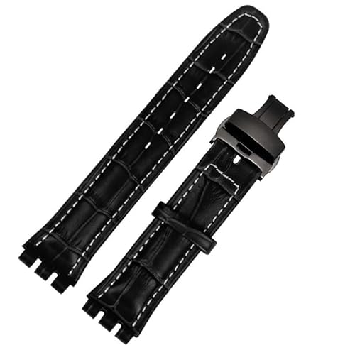 dongriuk Uhrenarmband aus echtem Leder für Swatch YCS YAS YGS, Leder-Uhrenkette mit Schmetterlingsschnalle(Blackwb1,17mm) von dongriuk