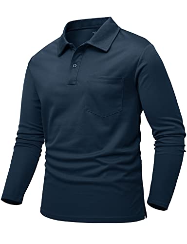 donboho Herren Poloshirt Slim Fit Langarm Polo T-Shirt Lässige Leichte Atmungsaktiv Laufshirt Gym Fitness Oberteil Sport Golfshirt Männer mit Knopfleiste, Marine, XL von donhobo