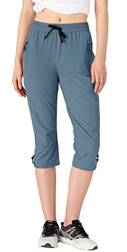 donhobo 3/4 Hosen Damen Wanderhose Trekkinghose Outdoorhose Atmungsaktiv Hiking Pants mit Reißverschlusstaschen (Grau blau, 2XL) von donhobo