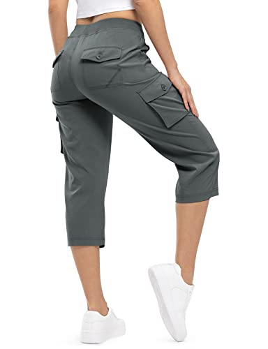 donhobo 3/4-Hosen für Damen Cargo Capris Outdoorhose Schnell Trocknende Wanderhose Shorts Trekkinghose Camping Sommer Atmungsaktiv Freizeit Hose (Dunkelgrau, L) von donhobo