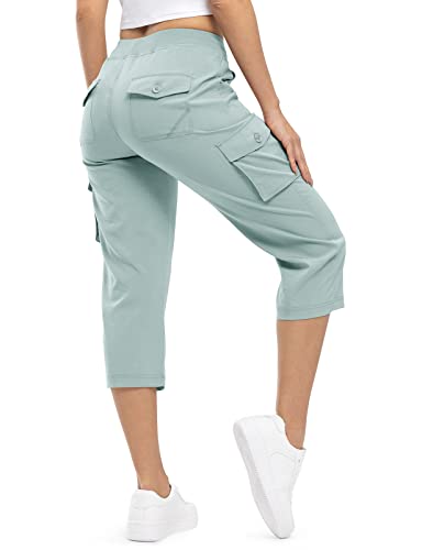 donhobo 3/4-Hosen für Damen Cargo Capris Outdoorhose Schnell Trocknende Wanderhose Shorts Trekkinghose Camping Sommer Atmungsaktiv Freizeit Hose (Grau Blau, 3XL) von donhobo