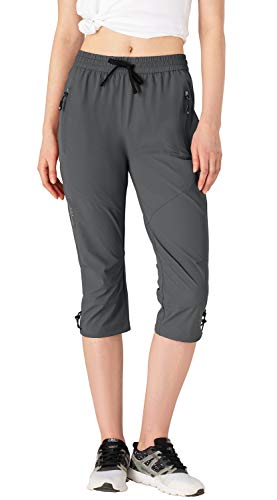 donhobo 3/4-Hosen für Damen Wanderhose Schnell Trocknende Outdoorhose Trekkinghose Camping Sommer Atmungsaktiv Freizeit Hose (Dunkelgrau, 2XL) von donhobo