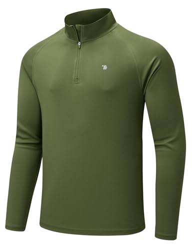 donhobo Activewear-Langarmshirts für Herren Funktionales Shirt Outdoor Quick Dry Atmungsaktive Laufshirt 1/4 Reißverschluss UV-Schutz Langarm T-Shirts, Armeegrün, XL von donhobo