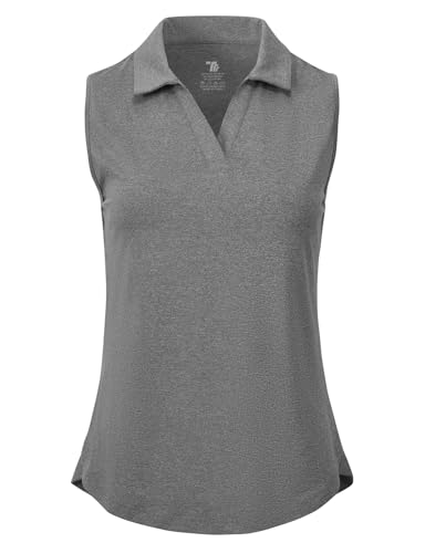 donhobo Activewear-Poloshirts für Damen Ärmellose Golf Polo Shirts mit Kragen V-Ausschnitt Tennis Tank Tops UPF 50+ Quick Dry Leichte Sommer Sportshirts (Dunkelgrau, XXL) von donhobo