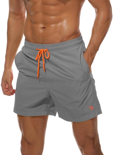 donhobo Badehose Herren Schnelltrocknend Boardshorts Männer Kurz Schwimmhose Strandshorts Beachshorts mit Mesh-Futter und Verstellbarem Tunnelzug (Mittelgrau, S) von donhobo