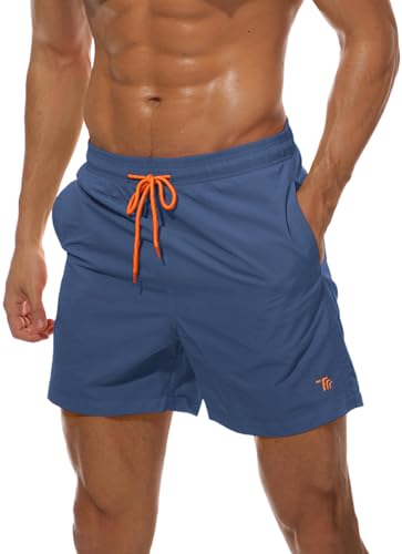 donhobo Badehose für Herren Schnelltrocknend Boardshorts Atmungsaktiv Wasserabweisend Badeshorts Männer Trainingsshorts Elastisch Verstellbar Mit Tunnelzug Meshfutter (Denimblau, M) von donhobo