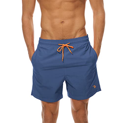 donhobo Badehose für Herren Schnelltrocknend Boardshorts Atmungsaktiv Wasserabweisend Badeshorts Männer Trainingsshorts Elastisch Verstellbar Mit Tunnelzug Meshfutter (Denimblau, XXL) von donhobo