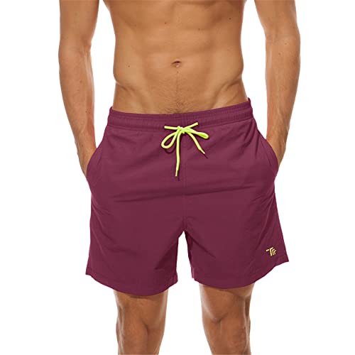 donhobo Badehose für Herren Schnelltrocknend Boardshorts Atmungsaktiv Wasserabweisend Badeshorts Männer Trainingsshorts Elastisch Verstellbar Mit Tunnelzug Meshfutter (Weinrot, L) von donhobo