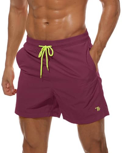 donhobo Badehose für Herren Schnelltrocknend Boardshorts Atmungsaktiv Wasserabweisend Badeshorts Männer Trainingsshorts Elastisch Verstellbar Mit Tunnelzug Meshfutter (Weinrot, XXL) von donhobo