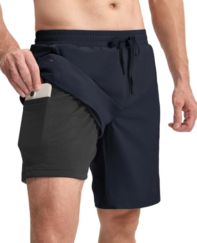 donhobo Badehose für Herren mit Kompression Liner 2 in 4 Quick Dry Boardshorts mit Reißverschlusstaschen Beach Shorts Atmungsaktiv Wasserabweisend Badeshorts Männer Sport Trainingsshorts (Marine, XL) von donhobo