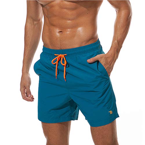 donhobo Badeshorts für Herren Schnelltrocknend Schwimmhose Badehose Jungen Strand Surf Freizeit Schwimmen Laufen Board Shorts (Pfauenblau, 2XL) von donhobo