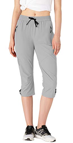 donhobo Damen 3/4 Hose Outdoor Wanderhose Sommer Atmungsaktiv Schnell Trockend Leicht Lange Shorts Camping Trekkinghose (Hellgrau, 2XL) von donhobo