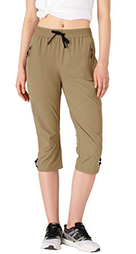 donhobo Damen 3/4 Hose Outdoor Wanderhose Sommer Atmungsaktiv Schnell Trockend Leicht Lange Shorts Camping Trekkinghose (Khaki, 2XL) von donhobo