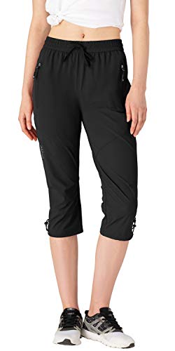 donhobo Damen 3/4 Hose Wanderhose Schnelltrocknende Outdoorhose Trekkinghose Camping Sommer Atmungsaktiv Funktionshose (Schwarz, M) von donhobo