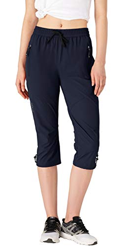 donhobo Damen 3/4 Hosen Wanderhose Outdoorhose Sommer Atmungsaktiv Schnell Trockend Leicht Trekkinghose (Dunkelblau, L) von donhobo