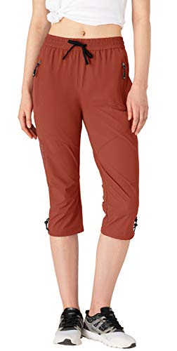 donhobo Damen 3/4 Wanderhose Outdoorhose Leichte Caprihose Schnelltrocknend UV-Schutz Atmungsaktiv Trekkinghose Funktionshose (Rot, 2XL) von donhobo