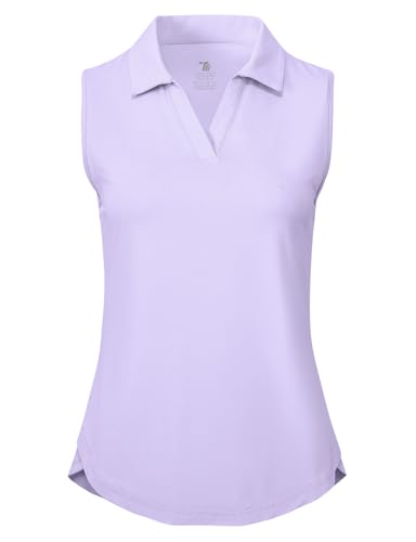 donhobo Damen Ärmellose Golf Polo Shirts mit Kragen V-Ausschnitt Tennis Tank Tops Sportshirt UPF 50+ Schnell trocknend Leichte Atmungsaktiv Sommer T-Shirts (Helles Lila, XXL) von donhobo