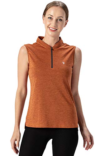 donhobo Damen Ärmelloses Poloshirt Quick Dry Sport Tanktops mit Reißverschluss Laufen Fitness Funktions Shirt (Orange, XS) von donhobo