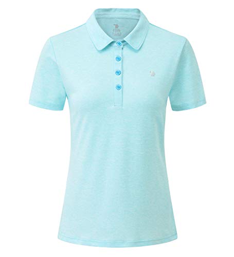 donhobo Damen Basic Casual Essentials 4-Knopf-Poloshirt Sommer Einfarbig Kurzarm T-Shirts Sports Quick Dry Polo Shirts (Blaugrün, L) von donhobo