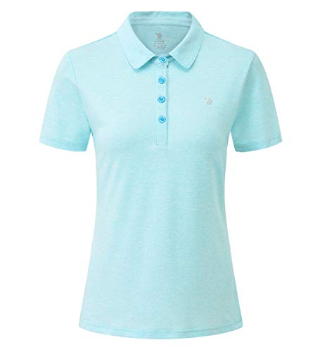 donhobo Damen Basic Casual Essentials 4-Knopf-Poloshirt Sommer Einfarbig Kurzarm T-Shirts Sports Quick Dry Polo Shirts (Blaugrün, S) von donhobo