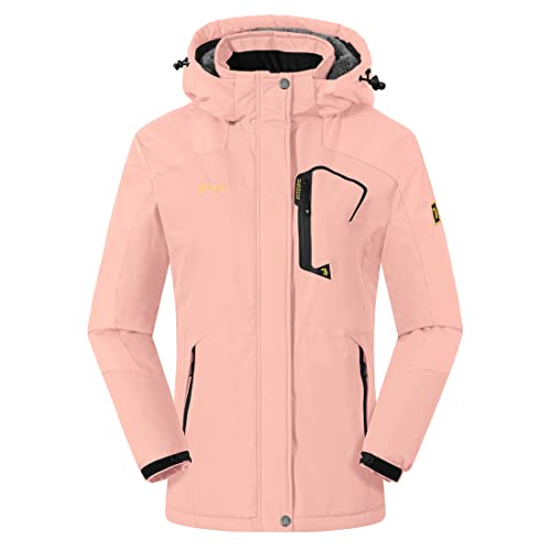 donhobo Damen Fleecejacke Winter Warm Softshelljacke Outdoor Skijacke Winddichte Wasserdicht Atmungsaktiv Regenmantel Funktionsjacke (Pink, L) von donhobo