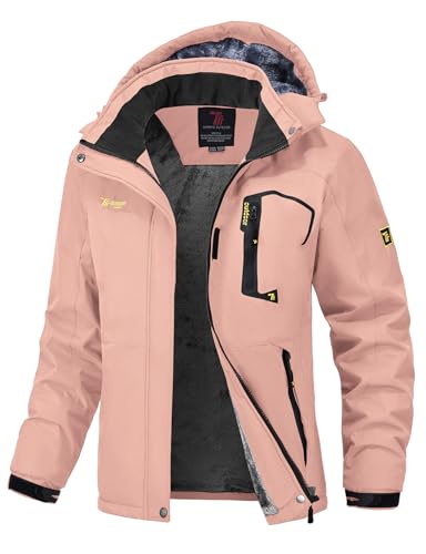 donhobo Damen Fleecejacke Winter Warm Softshelljacke Outdoor Skijacke Winddichte Wasserdicht Atmungsaktiv Regenmantel Funktionsjacke (Pink, XXL) von donhobo