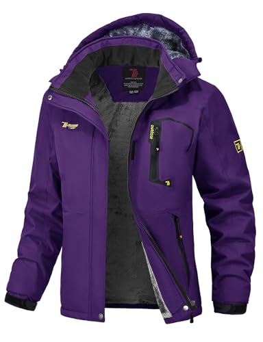 donhobo Damen Fleecejacke Winter Wasserdicht Warme Skijacken Outdoor Winddicht Camping Wanderjacke Hooded Regen Mantel (Lila, L) von donhobo