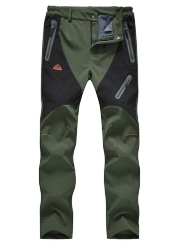 donhobo Damen Gefüttert Winterhose Wasserdicht Winddicht Atmungsaktiv Warm Verdickte Softshellhose Frühling Herbst Wanderhose Outdoorhose (Grün, XL) von donhobo