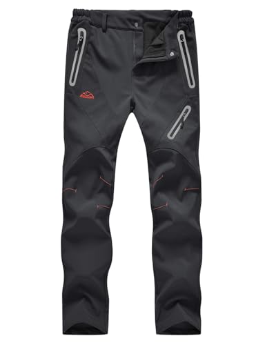 donhobo Damen Hosen Fleece Gefüttert Winterhose Winddicht Warm Verdickte Softshellhose Wasserabweisend Outdoor Wanderhose Funktionshose (Rein Dunkelgrau, S) von donhobo