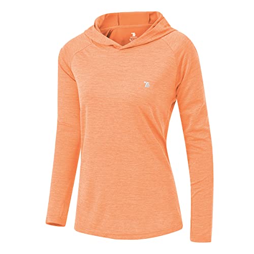 donhobo Damen Langarm Sportshirt Sweatshirt Laufshirt UPF 50+ Sonnenschutz Hoodies Laufen Yoga Tops mit Daumenlöcher (Hellorange, 2XL) von donhobo