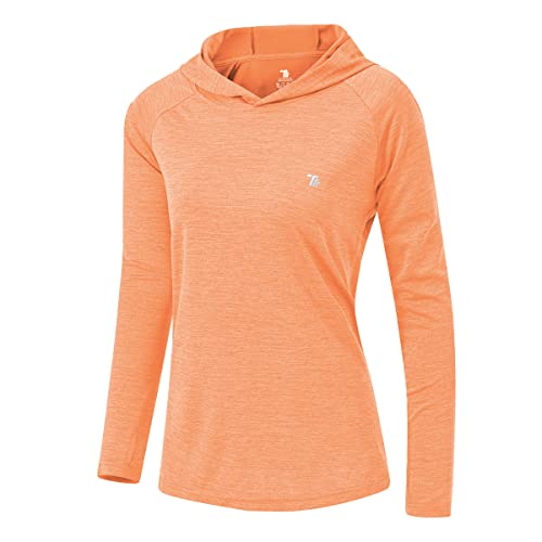 donhobo Damen Langarm Sportshirt Sweatshirt Laufshirt UPF 50+ Sonnenschutz Hoodies Laufen Yoga Tops mit Daumenlöcher (Hellorange, L) von donhobo