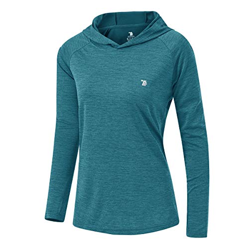 donhobo Damen Langarm Sportshirt Sweatshirt Laufshirt UPF 50+ Sonnenschutz Hoodies Laufen Yoga Tops mit Hut (Blau, XS) von donhobo
