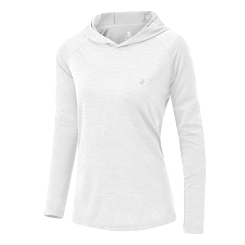 donhobo Damen Langarm Sportshirt Sweatshirt Laufshirt UPF 50+ Sonnenschutz Hoodies Laufen Yoga Tops mit Hut (Weiß, XL) von donhobo