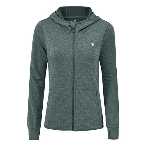 donhobo Damen Laufjacke Sportjacke Langarm Kapuzenjacke Trainingsjacke Sweatjacke Atmungsaktive mit Daumenloch und Tasche für Laufen Yoga Fitness (Cyan, XXL) von donhobo